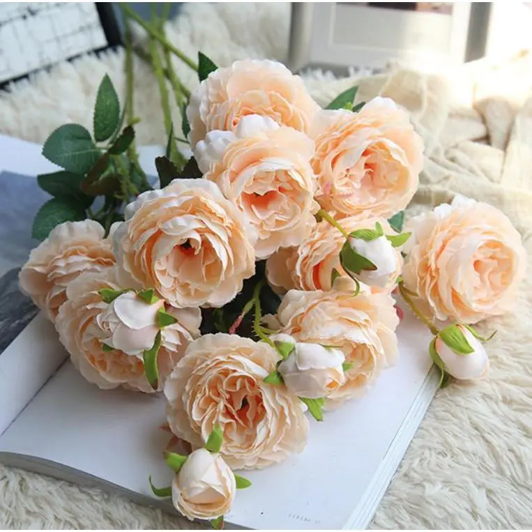 3 Heads Rose European Silk Artificial Peony Flower for Home/Wedding/Wall Fake Flower Decoration Supplies