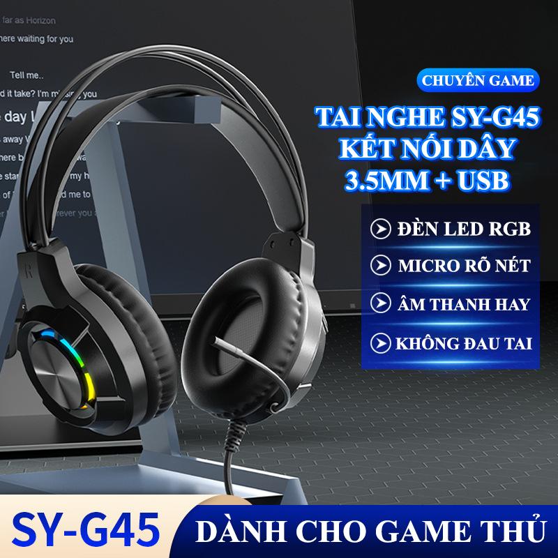 Tai nghe chơi game SY-G45 kết nối bằng dây cổng 3.5mm + USB có đèn led RGB tự động đổi màu cực đẹp dành cho game thủ