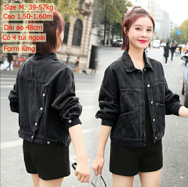 Product Introduction of Áo khoác jean nữ màu đen có túi ngoài phối tà chéo form croptop và vừa size 39-4kg BB Lady.Shop 16