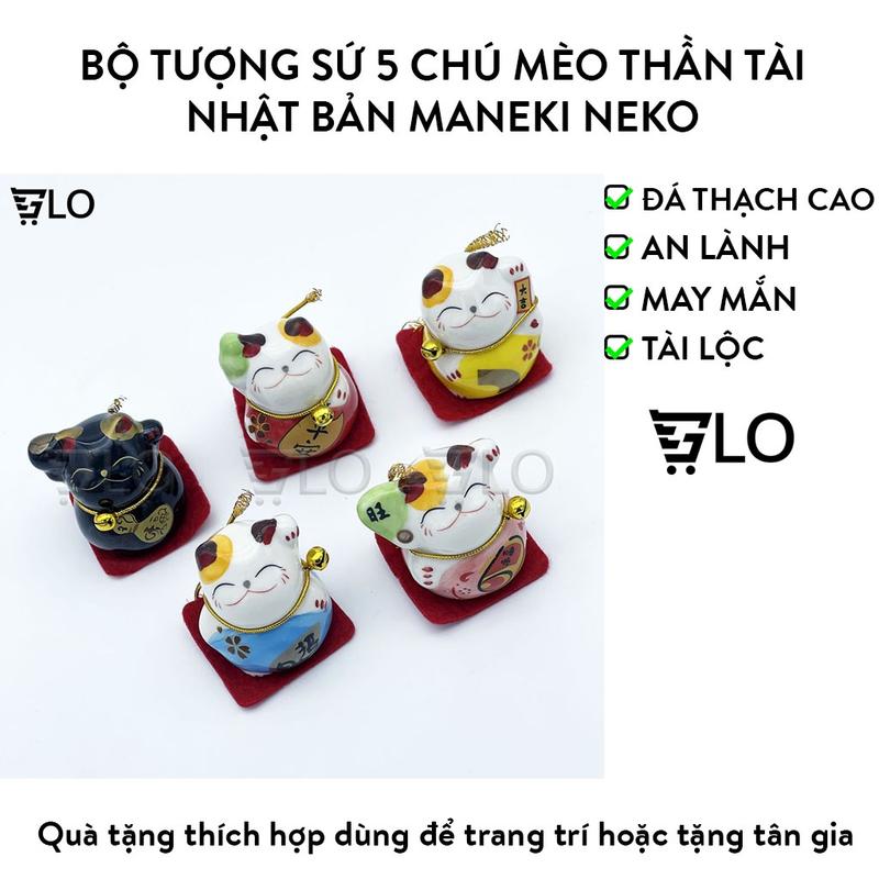  Bộ Tượng Sứ 5 Chú Mèo Thần Tài Nhật Bản Maneki Neko Mini May Mắn 