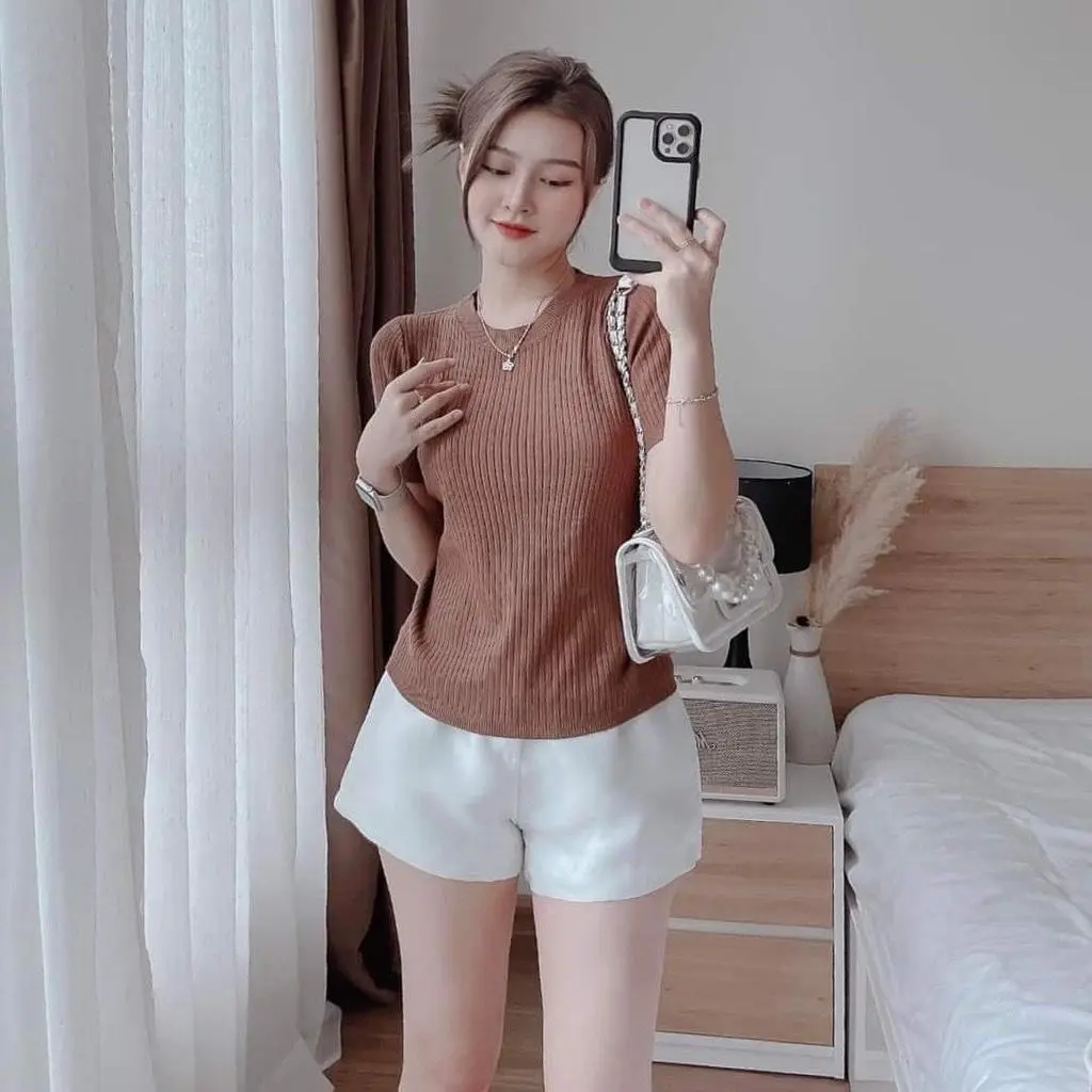 Áo Thun Gân Tăm Bigsize Cổ Tròn Nữ Xinh Đẹp Dễ Thương Giá Rẻ Freesize 50-95kg Women Top áo  thun  bigize đẹp Màu Nâu - 1047 | BigBuy360 - bigbuy360.vn