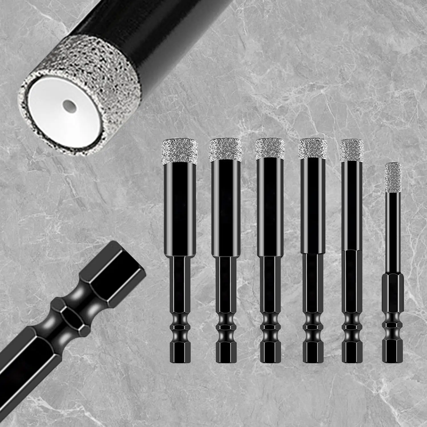 Diamond Drill Bit Set, 6mm-30mm Wet & Dry Drilling Bit Set, Power Tool Accessories for Granite Marble Tile Ceramic Brick Stone Glass Concrete