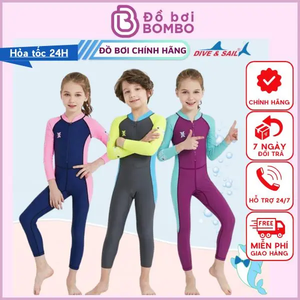 Đồ bơi dài tay quần dài cao cấp hiệu Dive & Sail chống đen chống nắng chống UV cho bé gái và trai