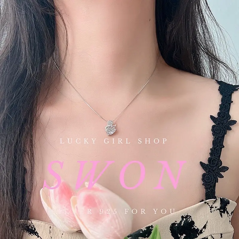 ( ส่งฟรี ส่งไว )สร้อยเงินแท้ 925 รุ่น หงส์ แถมกล่อง+ผ้าเช็ดสร้อย