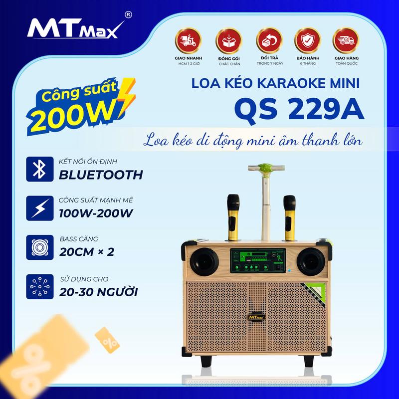 Loa Kẹo Kéo Mini Karaoke QS229A Kèm 2 Micro Không Dây, Loa Kệ Sách 2 Bass 20,1 Treble, Có Remote Phù Hợp Hát Karaoka Tại Nhà Hoặc Đi Dã Ngoại , Du Lịch