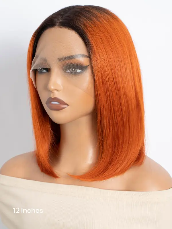 Orange Straight Human Hair Wigs, Glueless T Part Lace Front Wigs, Pre-Plucked Hairline, Natural Looking Wigs for Women 2