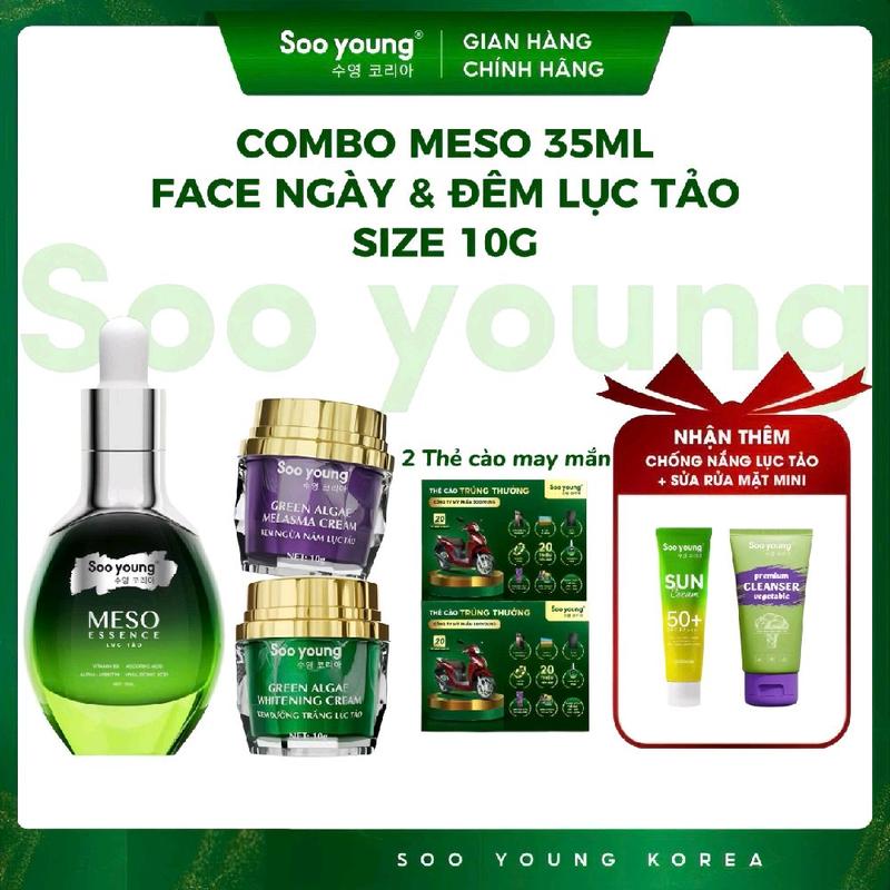 Combo Tinh Chất Meso 35ml + Kem Face Ngày & Đêm Lục Tảo Size 10g Sooyoung Làm Đẹp Da Skincare Serum 0