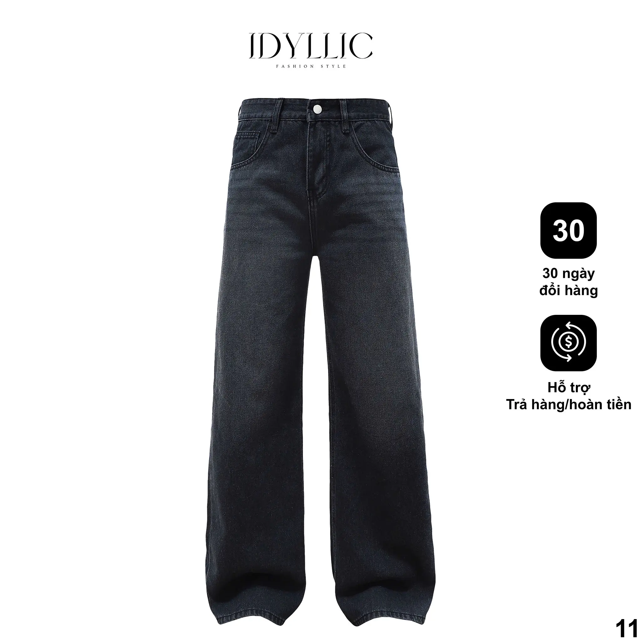 [IDYLLIC] Quần jean nam nữ ống rộng thời trang màu xám đậm wash trắng nhẹ, vải rin cotton dày dặn IDY11 Menswear Cotton Pants