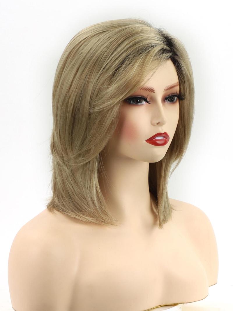 Product Introduction of Fashionable Plain Color Straight Bob Wigs for Women, Gorgeous Fluffy Wigs with Side-Swept Bangs, Synthetic Full Machine Wigs for Party, Daily Use 3