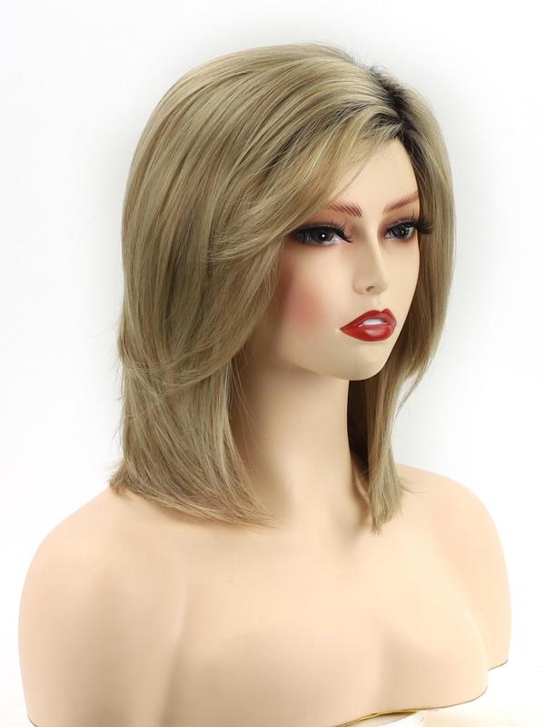 Fashionable Plain Color Straight Bob Wigs for Women, Gorgeous Fluffy Wigs with Side-Swept Bangs, Synthetic Full Machine Wigs for Party, Daily Use 3