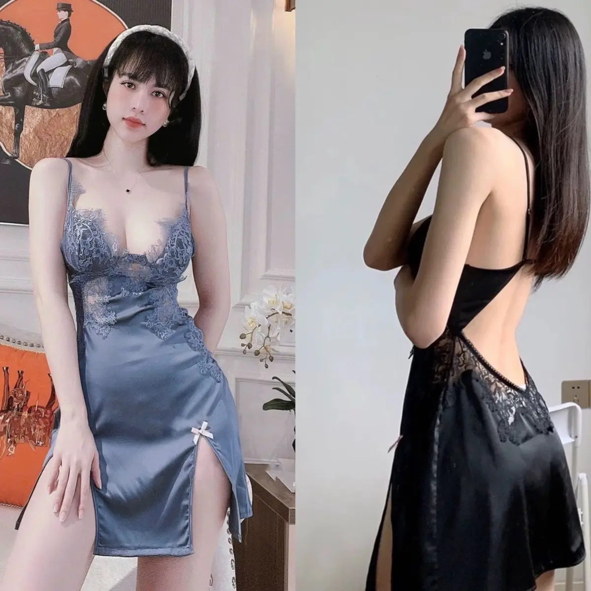 Váy 2 dây mặc nhà,đan lưng vài lụa latin <52kg