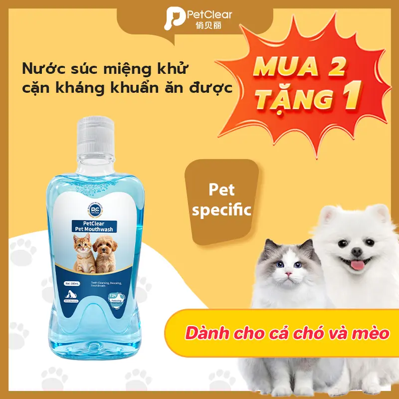 【Mua 2 tặng 1】Nước súc miệng Petclear cho mèo và chó - Ăn được, khử mùi, làm mát hơi thở, nước làm sạch răng miệng, nước rửa miệng vệ sinh răng miệng cho thú cưng