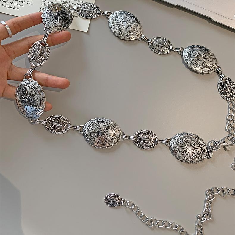 Product Introduction of Vintage waist chain men and women, fashion trends, advanced design, metal belt. 12