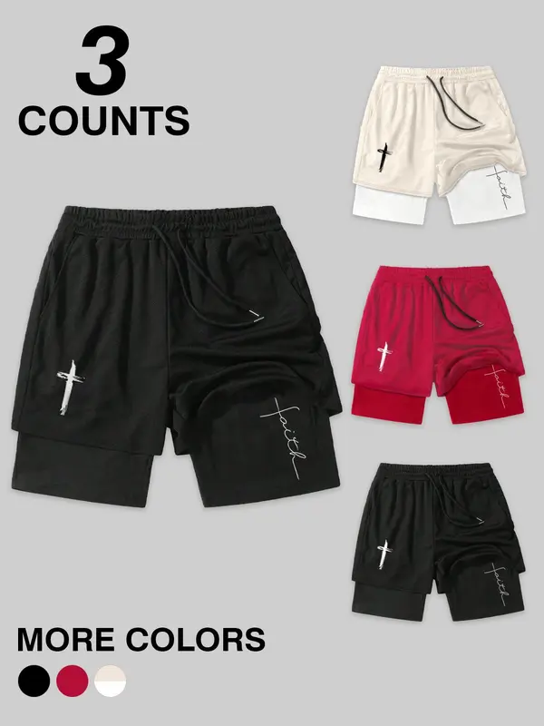Men's Letter Print Cross & Sword Embroidery Boxer Briefs, Regular Fit Casual Comfy Breathable Underwear for Daily Wear, Men's Underwear for Summer 0