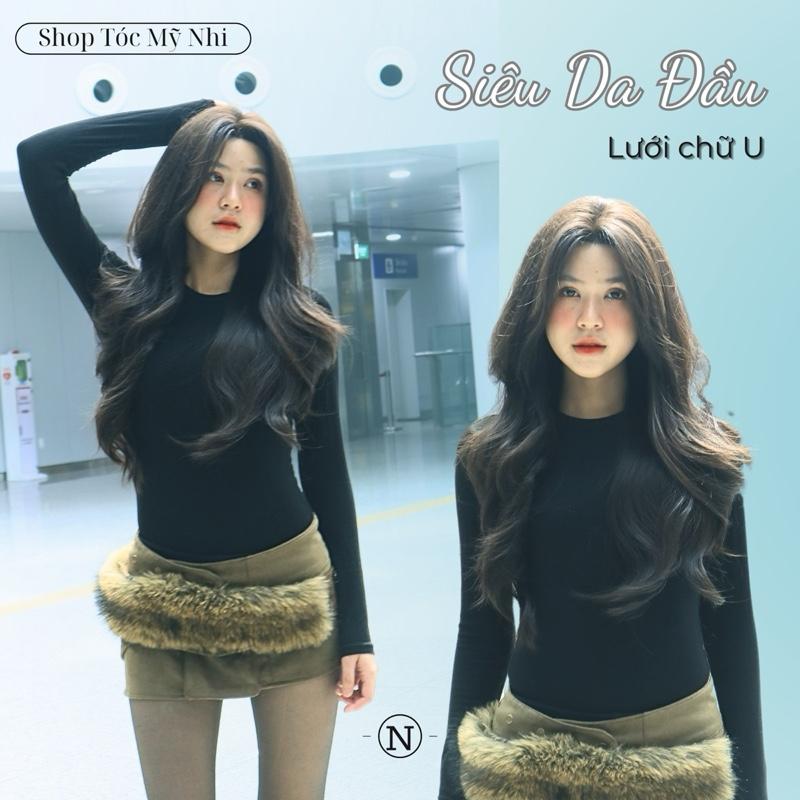 Tóc Giả Mỹ Nhi Nguyên Đầu  Móc Lưới chữ U Tóc Giả SU01 Xoăn Layer dài 60cm Mái Bay (Kèm Dưỡng + Lược + Lưới Trùm + Miếng Dán) Wig