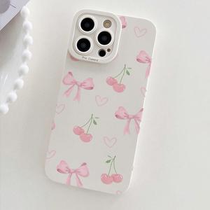 Funda para teléfono anticaídas y antideslizante con patrón de lazo y cereza para iPhone 11/12/13/14/15/16 Pro Max, protección duradera y estilosa para niñas