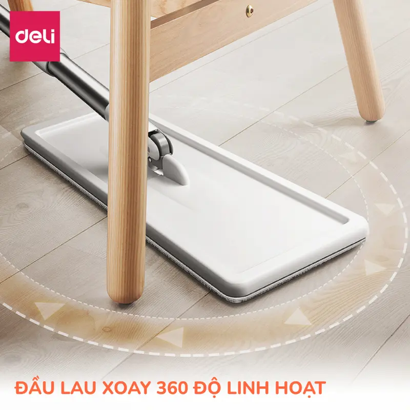 Cây lau nhà tự vắt có thùng 2 ngăn Deli, bộ chổi lau nhà 360 độ kèm bông lau microfiber siêu sạch, lau sàn nhà, sàn gỗ, kính và nhiều bề mặt khác Làm Sạch 5