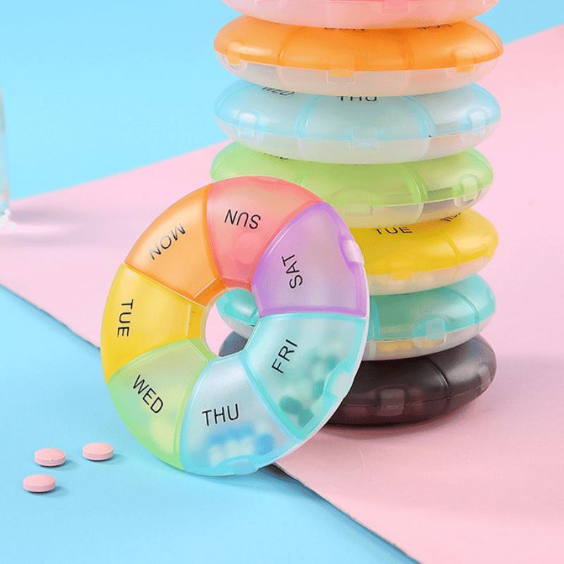 Hộp Chia Thuốc 7 Ngày Hình Tròn Nhiều Màu Hàng Chất Lượng Cao Bằng Nhựa Trong Suốt Tiện Lợi