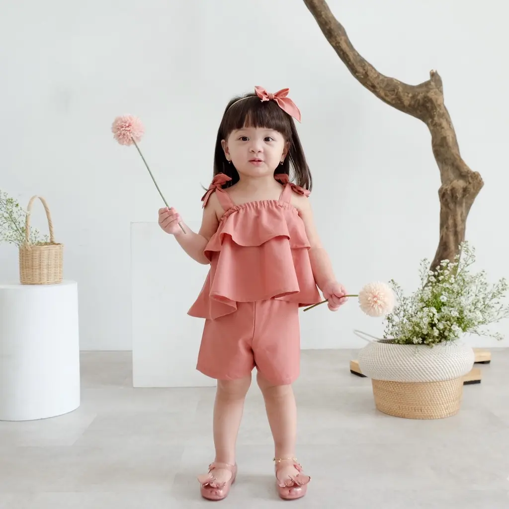 MOONJOY POPPY SET - setelan one set baju anak perempuan ruffle pita