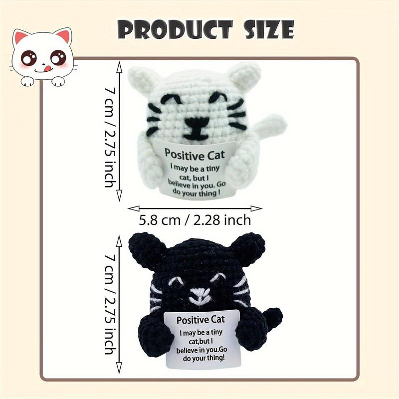 Product Introduction of Positive Cat Crochet Kit, 2 Counts/set Cute Crochet Kit with Positive Card, DIY Handmade Knitting Toy for Birthday Holiday Party 1