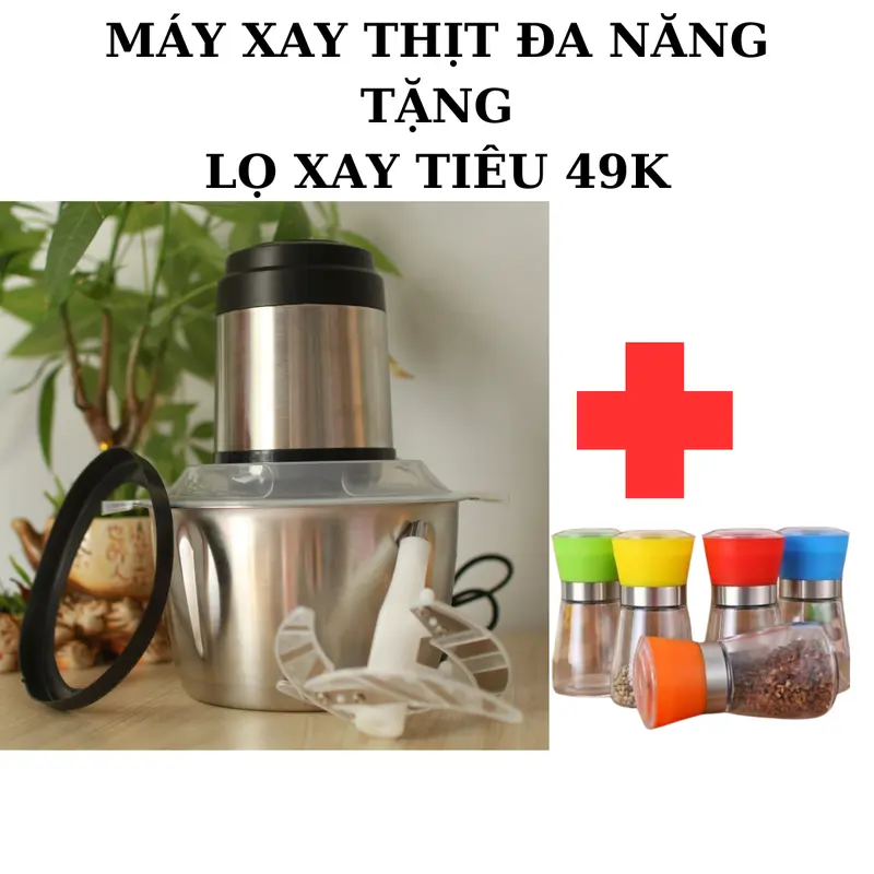 { Tặng lọ  tiêu} -   thịt đa năng -  cua -  rau củ quả,  thực phẩm- Hàng chính hãng - dung tích 2L, 4 lưỡi sắc bén, inox 304. Bảo hành 6 tháng. hằng du mục máy xay 0