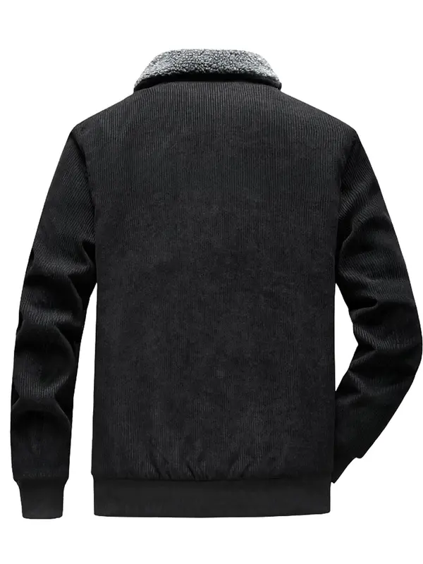 Men's Solid Zip Up Thermal Lined Corduroy Jacket, Regular Fit Long Sleeve Collared Zip Front Outerwear for Fall & Winter, Men's Clothes for Daily Wear 3