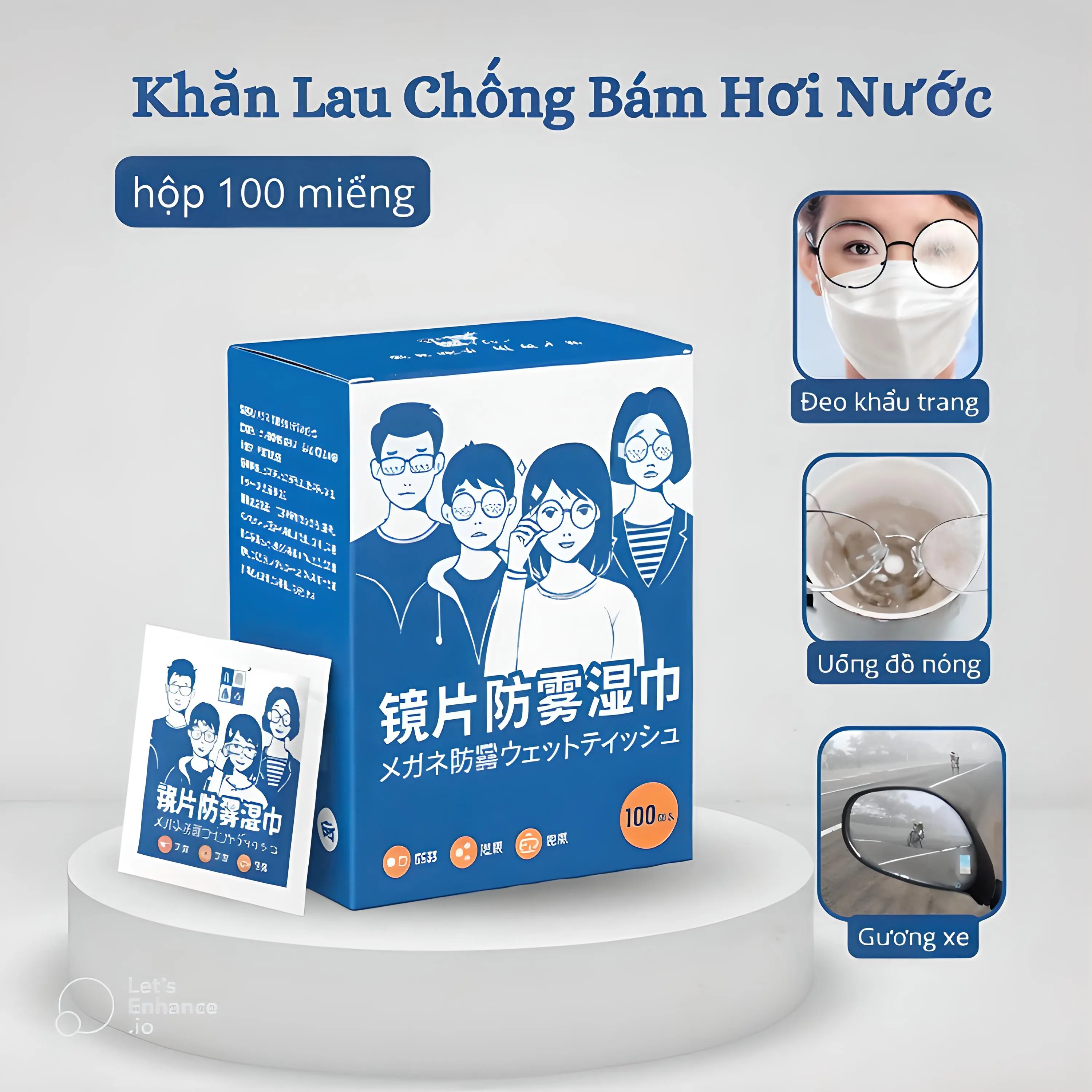 Giấy Lau Kính Nano Hộp 100 Miếng Lau Sạch Bụi Bẩn Chống Sương Mùi Chống Nước Chống Trầy Xước,khăn giấy chống bám hơi nước Mắt Kính Giày Xe Kính Mắt