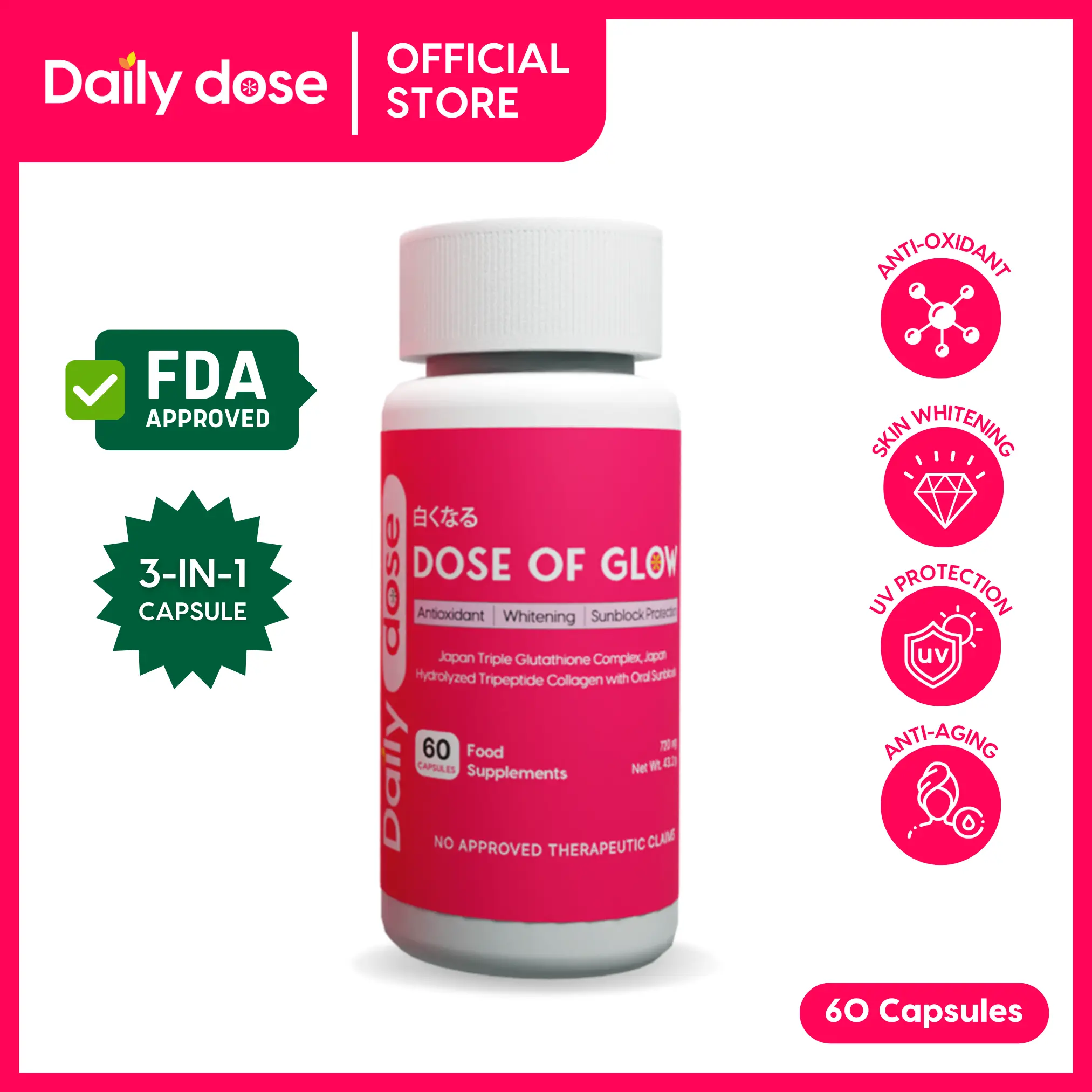 daily dose of glutathione Daily Dose - Dose Of Glow Triple Glutathione Complex, Japan Hydrolyzed Collagen And Oral Sunblock Adult Adult daily dose of glutathione Daily Dose - Dose Of Glow Triple Glutathione Complex, Japan Hydrolyzed Collagen And Oral Sunblock Adult Adult