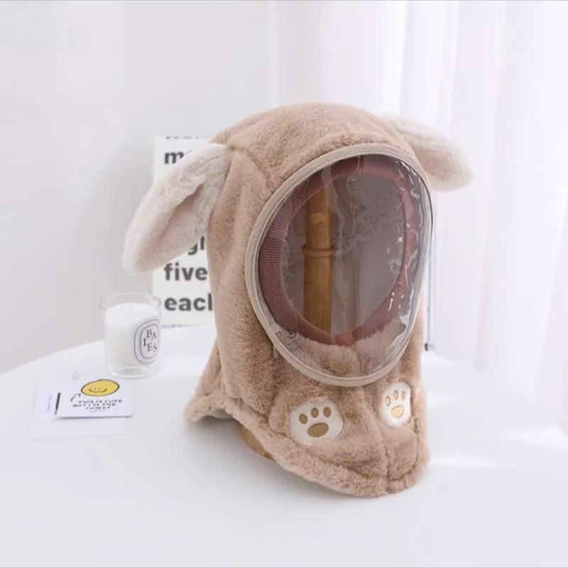 Mũ Len Lông Cừu Trùm Đầu Kèm Kính Chắn Gió Chống Bụi Bảo Vệ Bé, Nón Len Mềm Mịn Cho Bé khăn  trùm kính  chắn Kem Hat