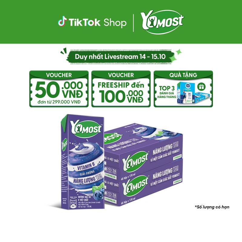 Combo 2 Thùng 48 Hộp Sữa Chua Lên Men Tự Nhiên Yomost Hương Bạc Hà Và Việt Quất 170ml (48x170ml)