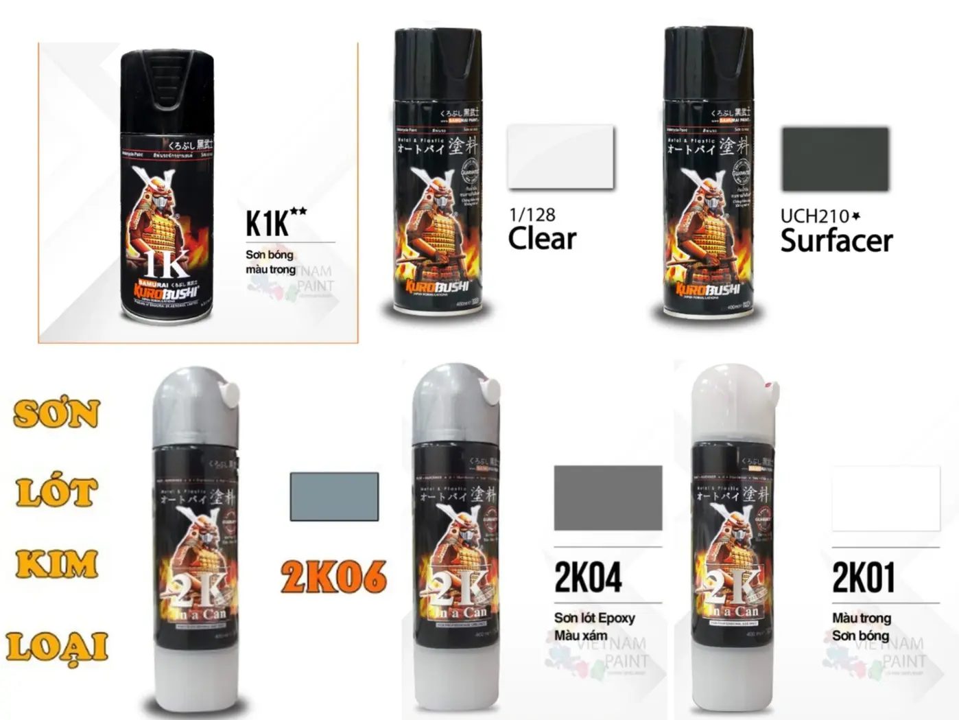 combo sơn xịt phủ bóng và lót samurai sơn xe máy và oto