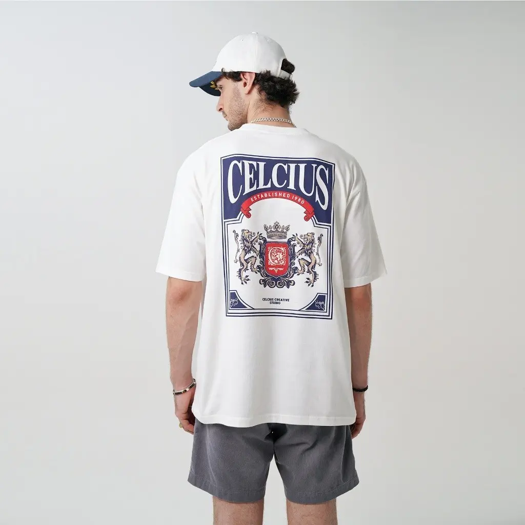 【Hot】V-change  Autumn Winter Heraldic Big  Tee LIN000594C Putih T-shirt summertime Novelty Cool Personality Fashion oversize Short sleeve