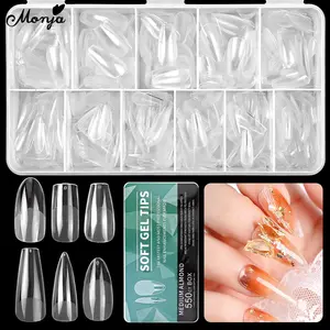 Monja 550Pcs Kuku Palsu Matte Extension Tips Frosted Coffin Almond Oval Square Soft Gel Tips Acrylic Manikur Buatan dengan 6 Bentuk Kuku