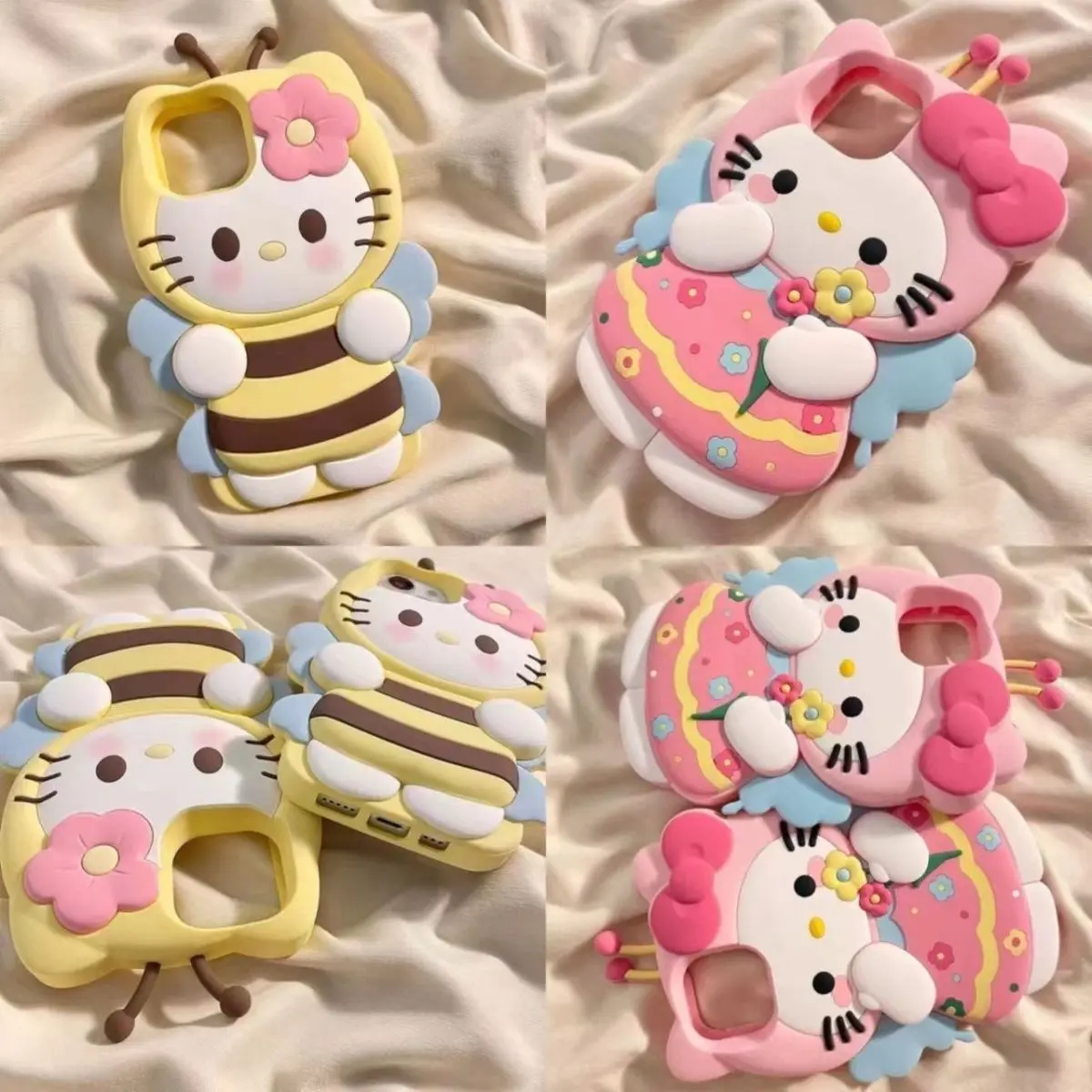 Ốp Điện Thoại Bee Hello Kitty Apple 15, Bao Gồm Tất Cả, Thích Hợp Cho Iphone14promax, 13 / 12 / 11, XR / 7 / 8Plus, Thiết Kế Hoạt Hình, Năm 2024