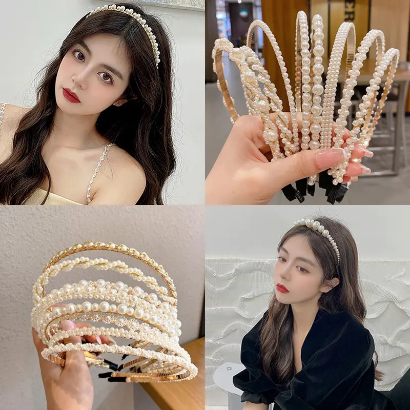 Bando  Mutiara korea Mahkota Wanita Hiasan Kepala High-end Pearl Headband Women's