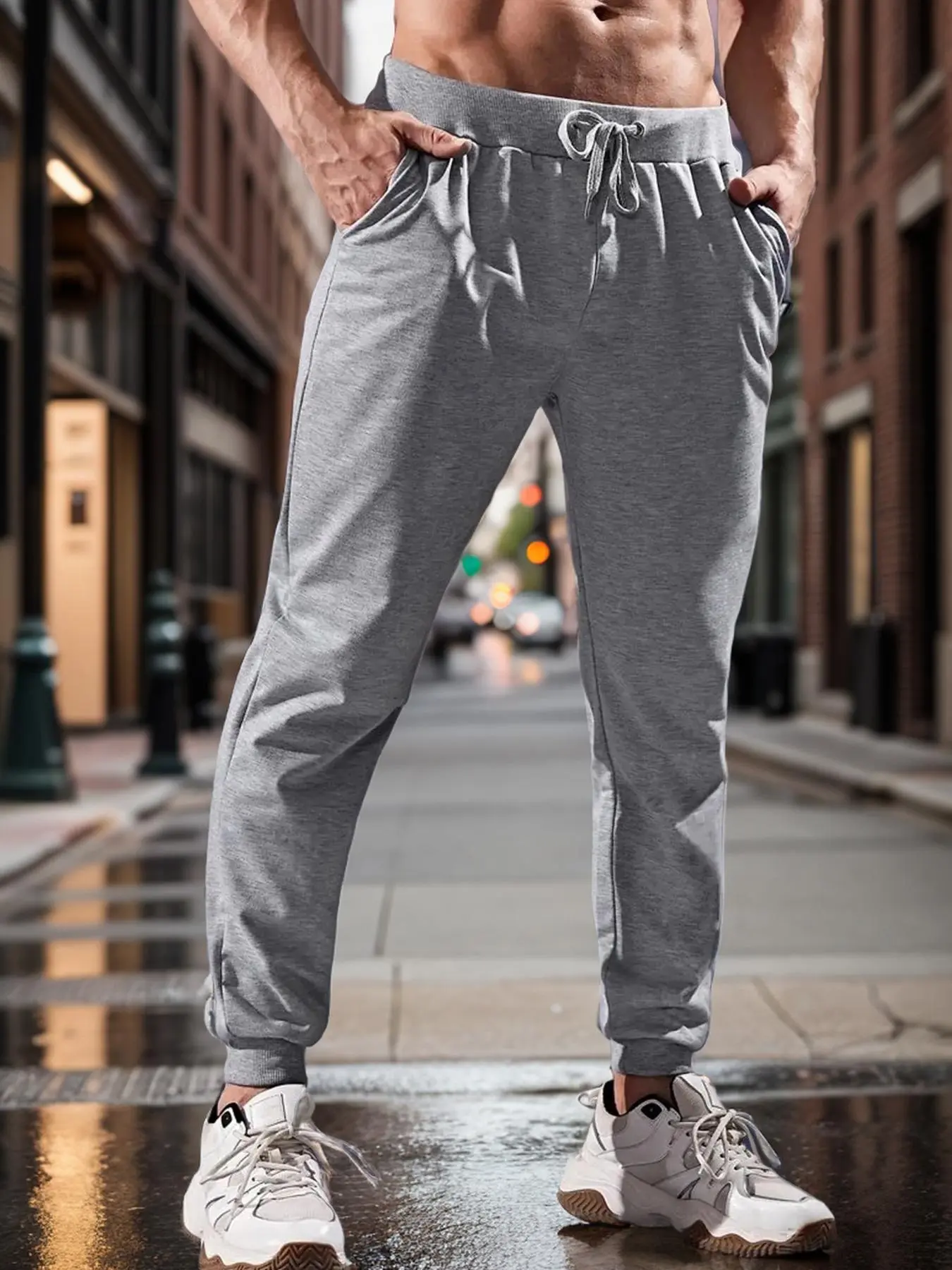 Men's Regular Fit Plain Pocket Drawstring Waist Jogger Pants, Casual Comfortable Trousers For Gym Workout Running, Men's Fall & Winter Bottoms