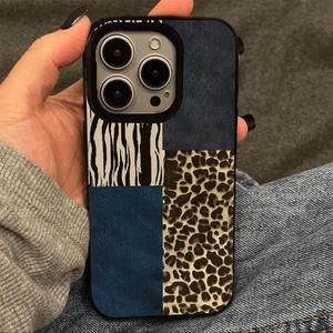 Spliced Leopard Print Case for Apple 14 Pro Max iPhone 15 Simple 13 Shockproof 12 Soft Case 11 Large Hole