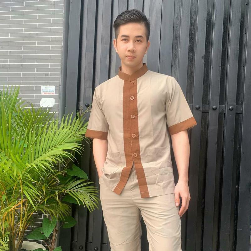 Quần Áo Phật Tử, Đồ Lam đi chùa nam mẫu lãnh tụ phối tay ngắn mã N03