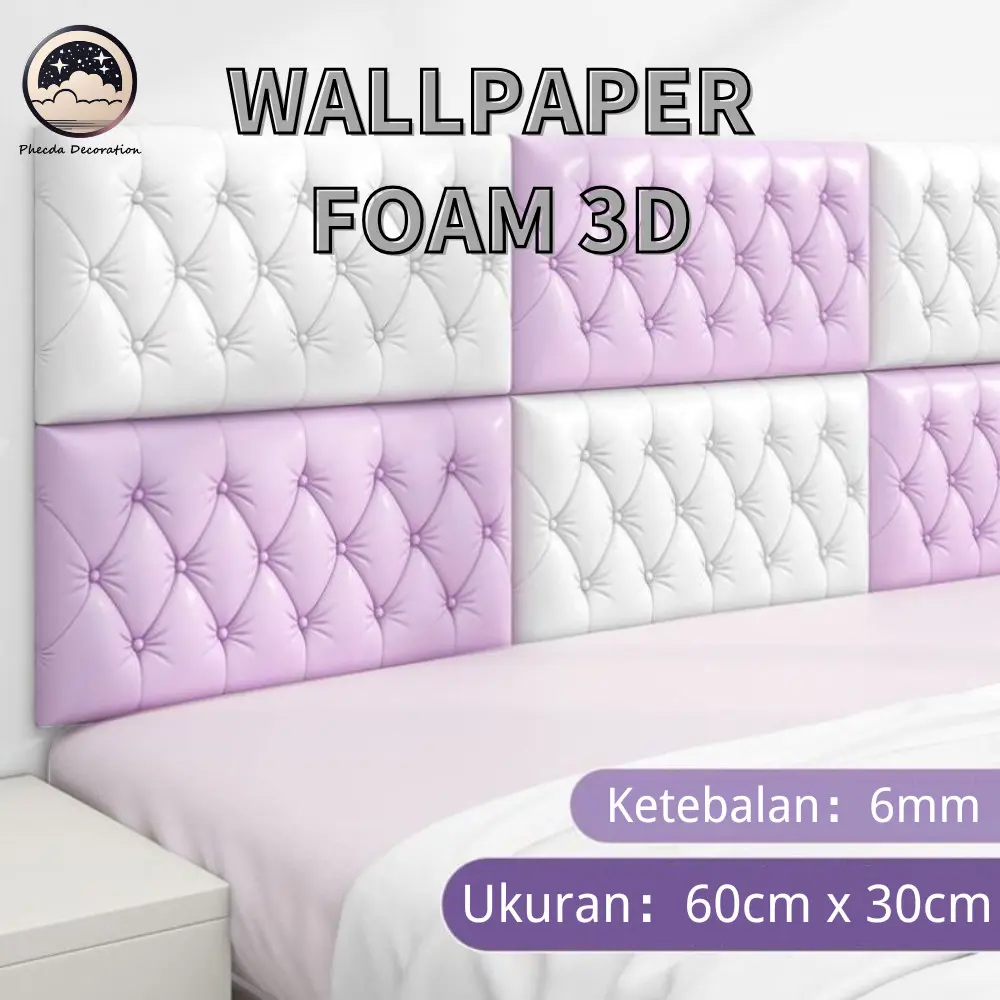Wallpaper Foam 3D / Stiker dinding latar belakang kepala tempat tidur / Hiasan dinding busa