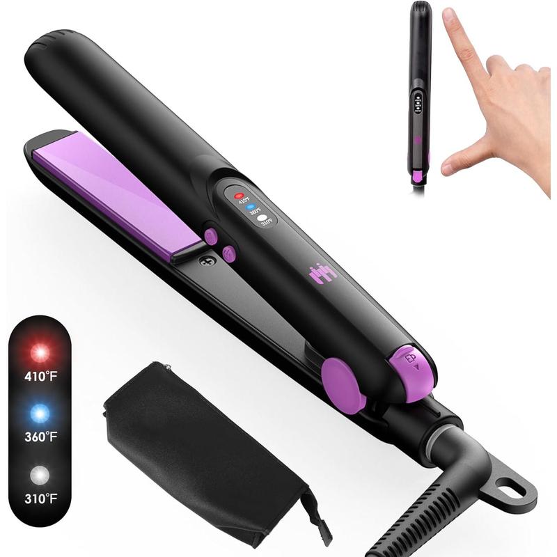 TikTok Shop Mini Flat Iron 0.7 Inch Ceramic Small Hair Straightener for Short Hair Curls Bangs Portable Travel Iron Dual Voltage with Travel Pouch 3 Temperature Adjustable