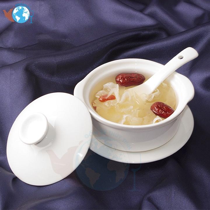 Thố sứ trắng chưng yến, bát sứ trắng nhỏ 250ml có nắp đậy, thố kho quẹt