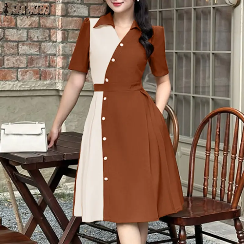 ZANZEA Korean Style Women Fashion V-Neck Raglan Sleeve Dresses A-Line Stitching Color Knee Length Dress - TikTok Shop Philippines ZANZEA Korean Style Women Fashion V-Neck Raglan Sleeve Dresses A-Line Stitching Color Knee Length Dress - TikTok Shop Philippines