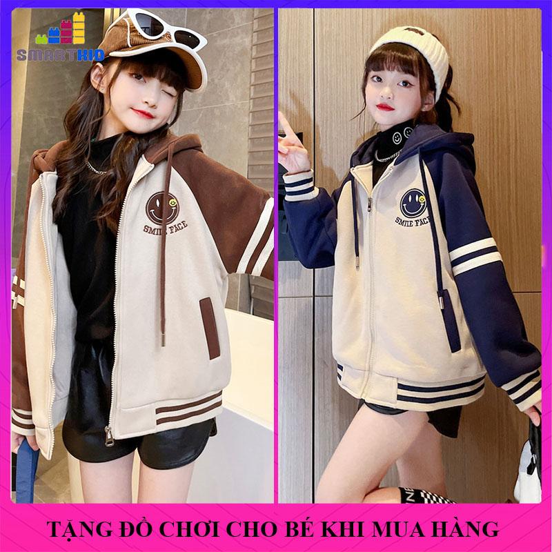  Áo khoác nữ ao khoác bomber bé gái 18-52kg mẫu Smile áo khoác bóng chày nỉ bông dày dặn áo khoác thu đông nữ áo bomber bé gái 