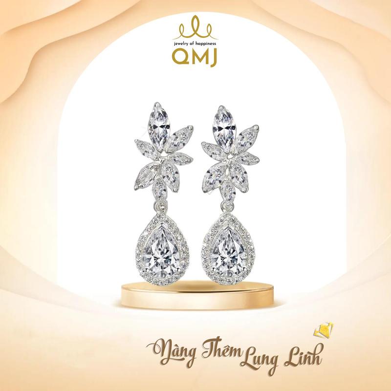 QMJ STORE - Q34 Khuyên tai bạc nữ đẹp QMJ HUYỀN VŨ dáng dài nạm đá sáng, thời trang phụ kiện trang sức bạc 925 cao cấp bông tai nữ