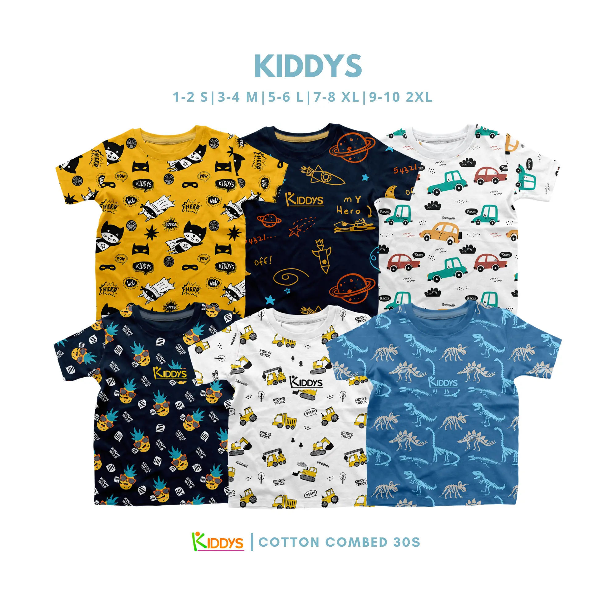 Kiddys Baju Kaos Anak Fullprint Unisex Cotton Combed 30s 1-10 Tahun KA47