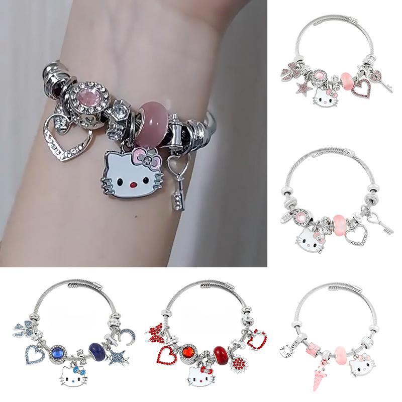 Vòng Tay Sanrio, Thời Trang Hợp Xu hướng Y2K, mèo KT, vòng tay hạt, Vòng đeo tay, Dành Cho Phụ Nữ Và Trẻ Em Gái Phụ Kiện Móc Chìa Khoá