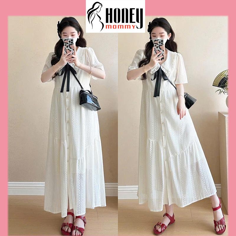Đầm Bầu Váy Bầu Chất Ren Dáng Babydoll Cổ Sen Thắt Nơ Basic Tiểu Thư Ngọt Ngào Mặc Đi Chơi Đi Tiệc HD3219 Honey Mommy