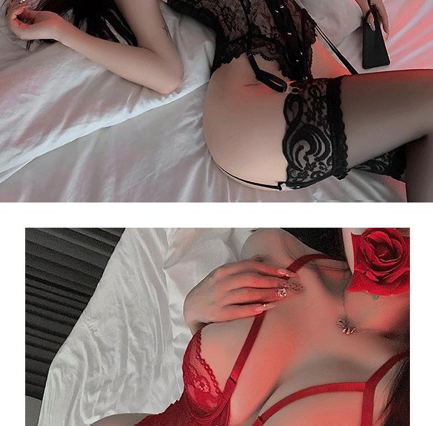 Product Introduction of Sexy Lingerie Sexy Purple Lace Jumpsuit with Steel Ring Uniform Pure Desire Bandage Suit Qqnyf794 11