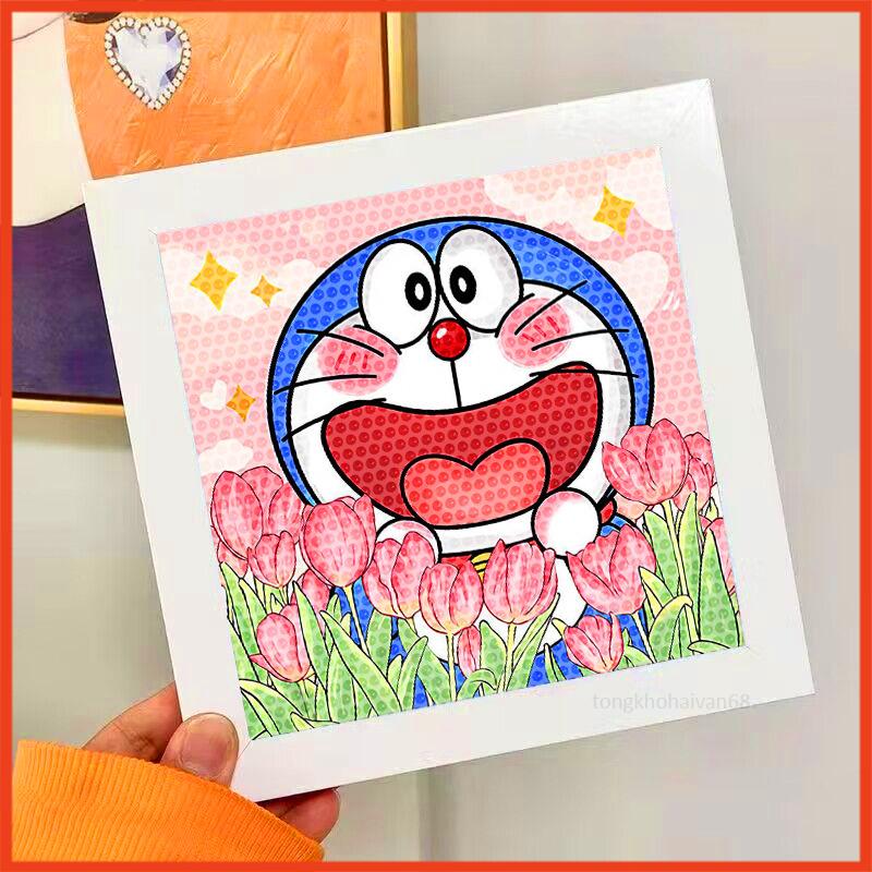 Tranh Đính Đá Đô Rê Mon Hoa Tu Lip, Tranh Gắn Đá Mini 5D Tự Hoàn Thành Theo Yêu Cầu