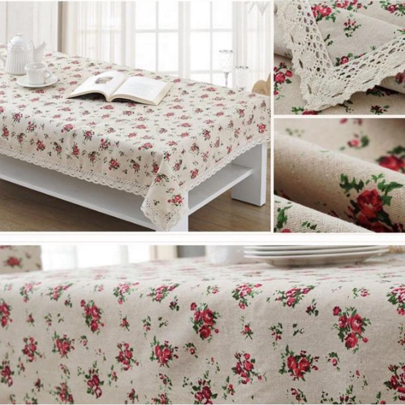 Khăn trải bàn Họa tiết Hoa nhí hồng tím lá xanh viền ren (đủ kích thước) - A09 2
